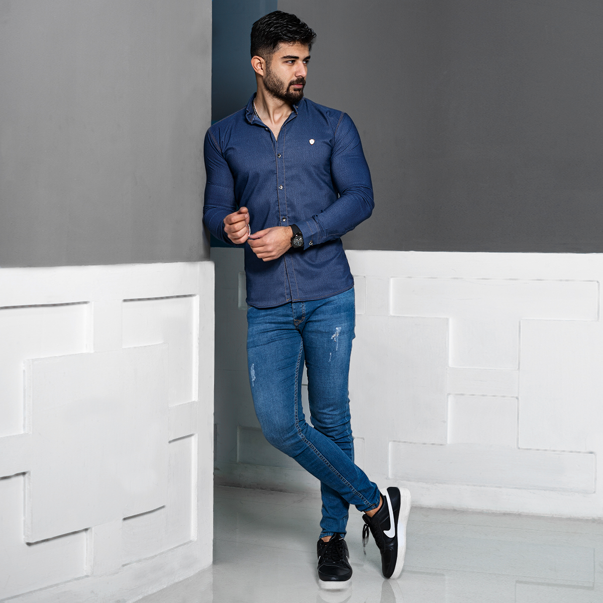 پیراهن مردانه آبی مدل Miad