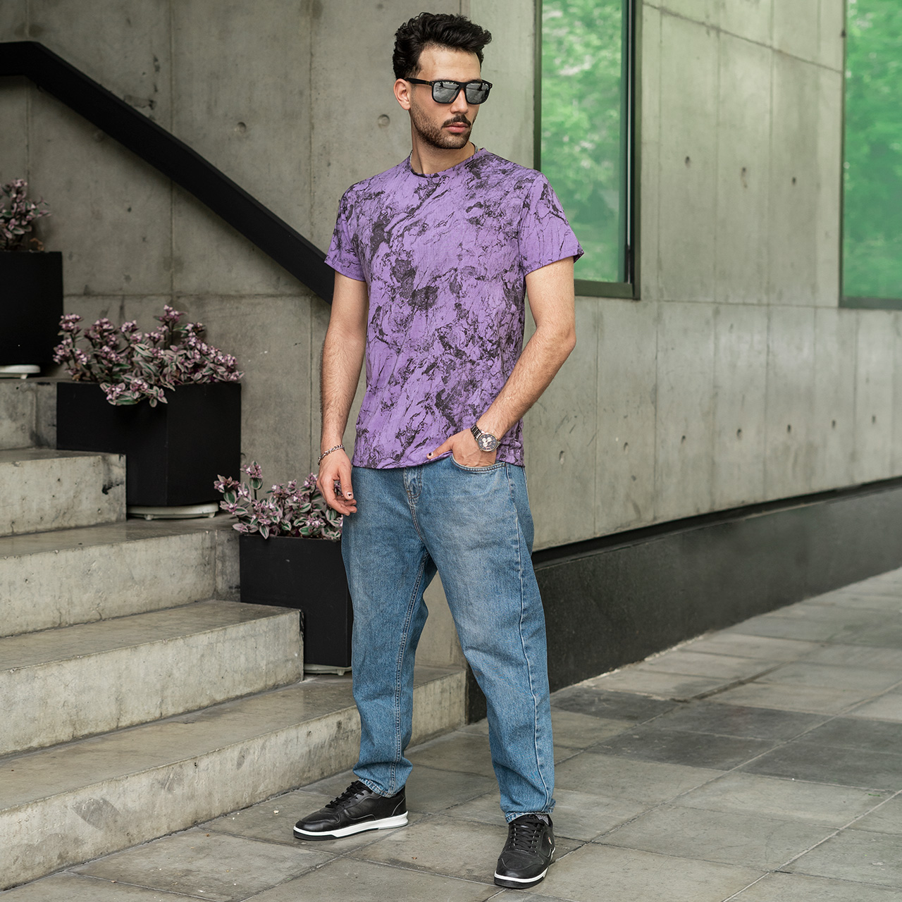 تیشرت مردانه بنفش آبرنگی مدل 61