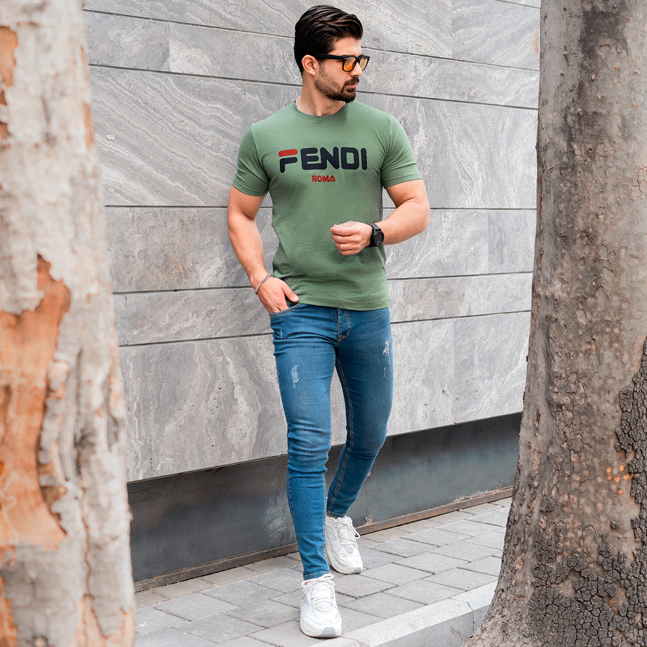 تیشرت فندی سبز مردانه مدل Roma
