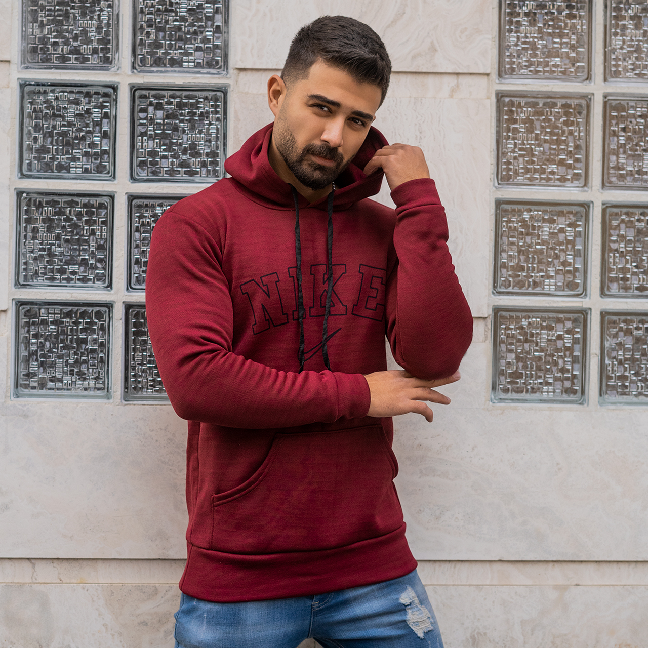 هودی مردانه نایک زرشکی مدل TEMPA