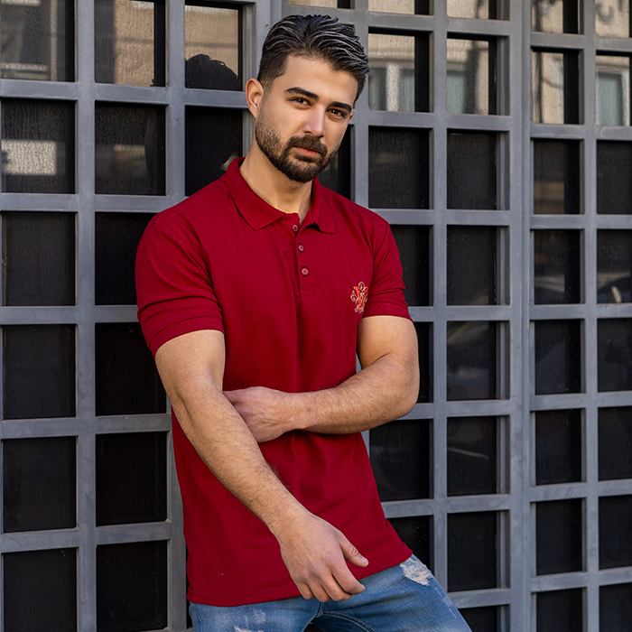 تیشرت V زرشکی مردانه مدل Sadra