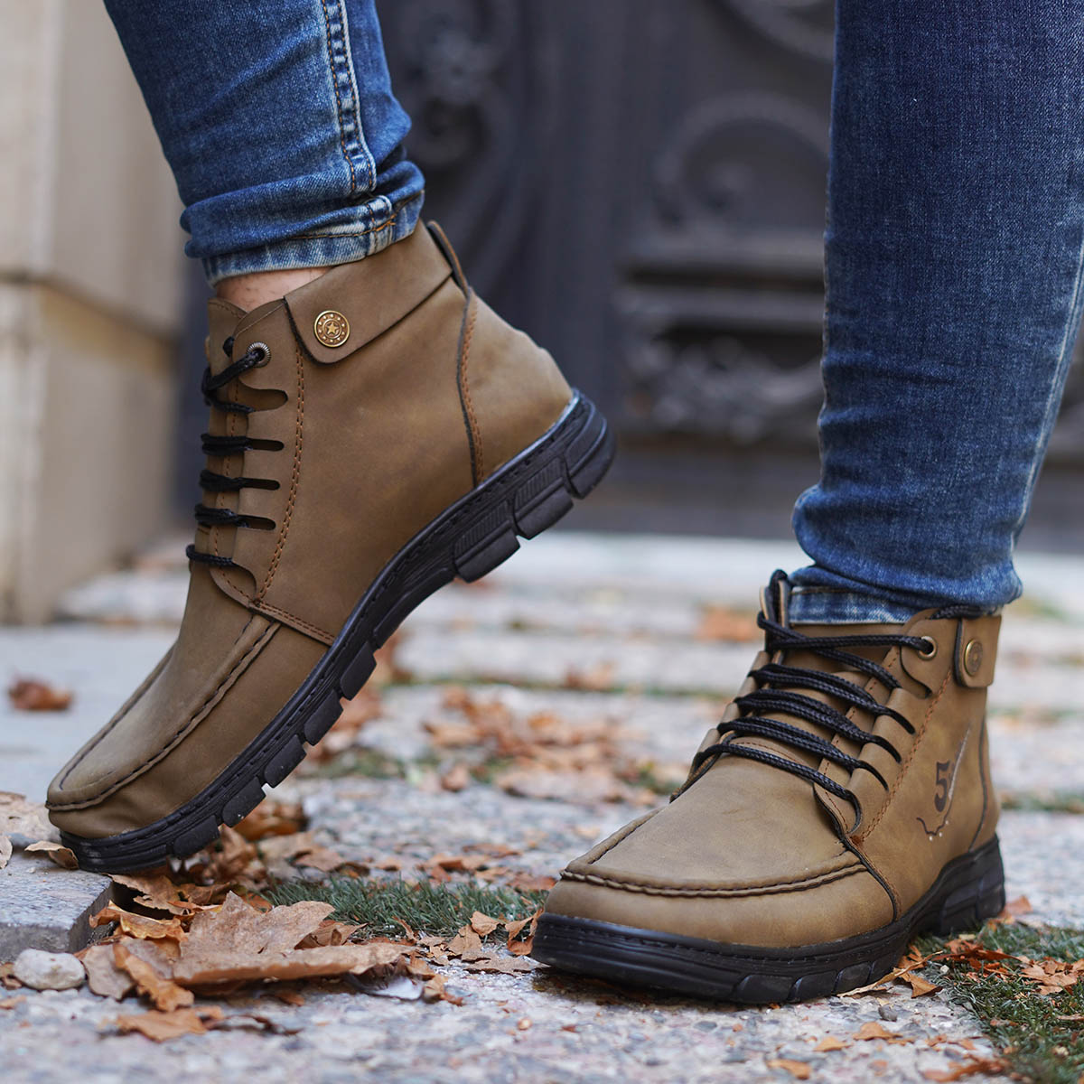 نیم بوت خاکی مردانه مدل FIVE