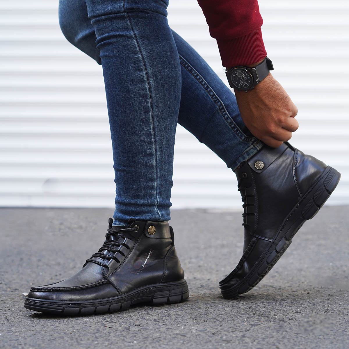 نیم بوت مشکی مردانه مدل FIVE