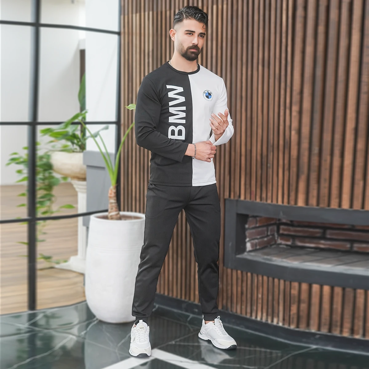 ست تیشرت شلوارbmw مردانه آستین بلند مدل Noman