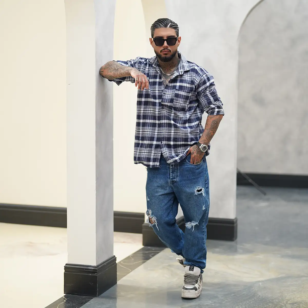 پیراهن مردانه سرمه ای مدل Ramy