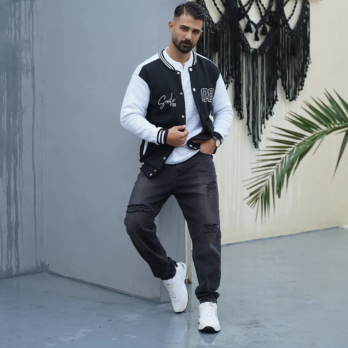 بامبر جکت مردانه مشکی مدل Baseball