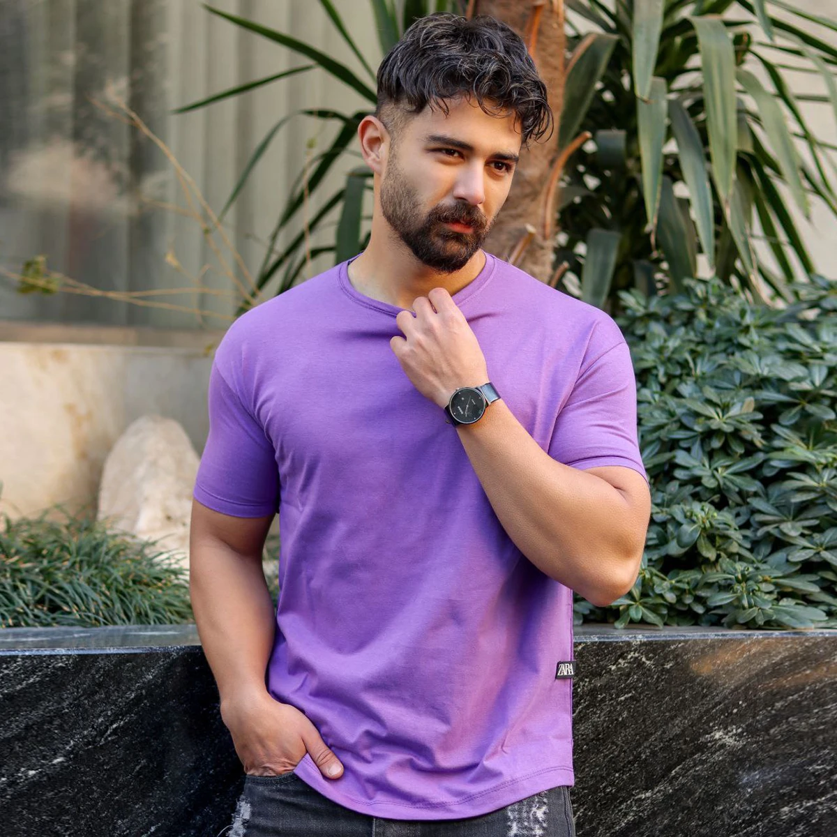 تیشرت ساده بنفش مردانه مدل Vala