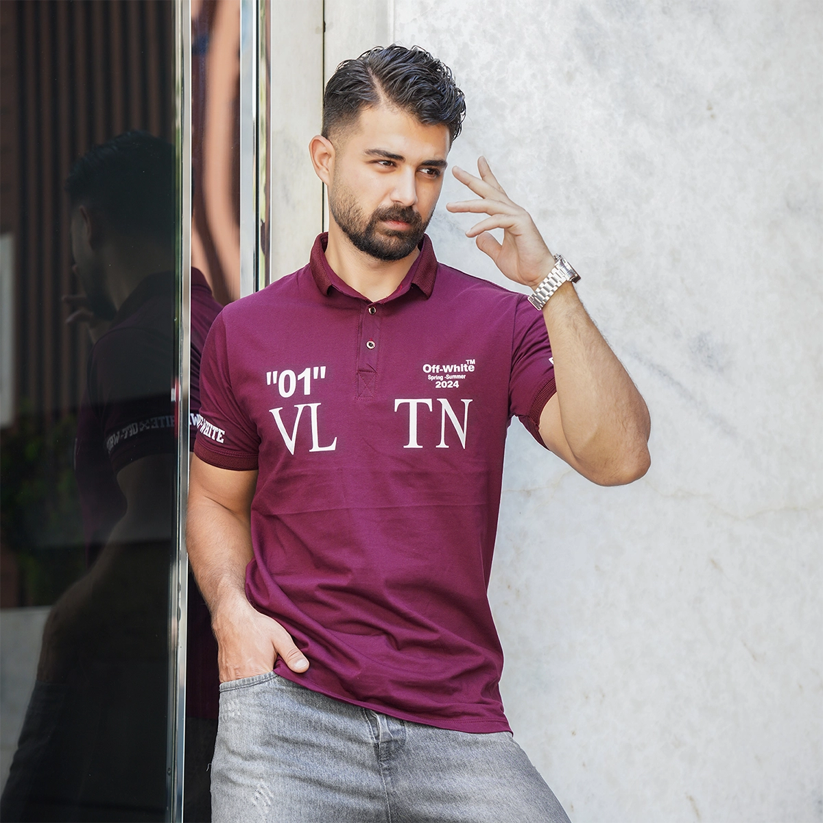 تیشرت مردانه زرشکی مدل 01-LV