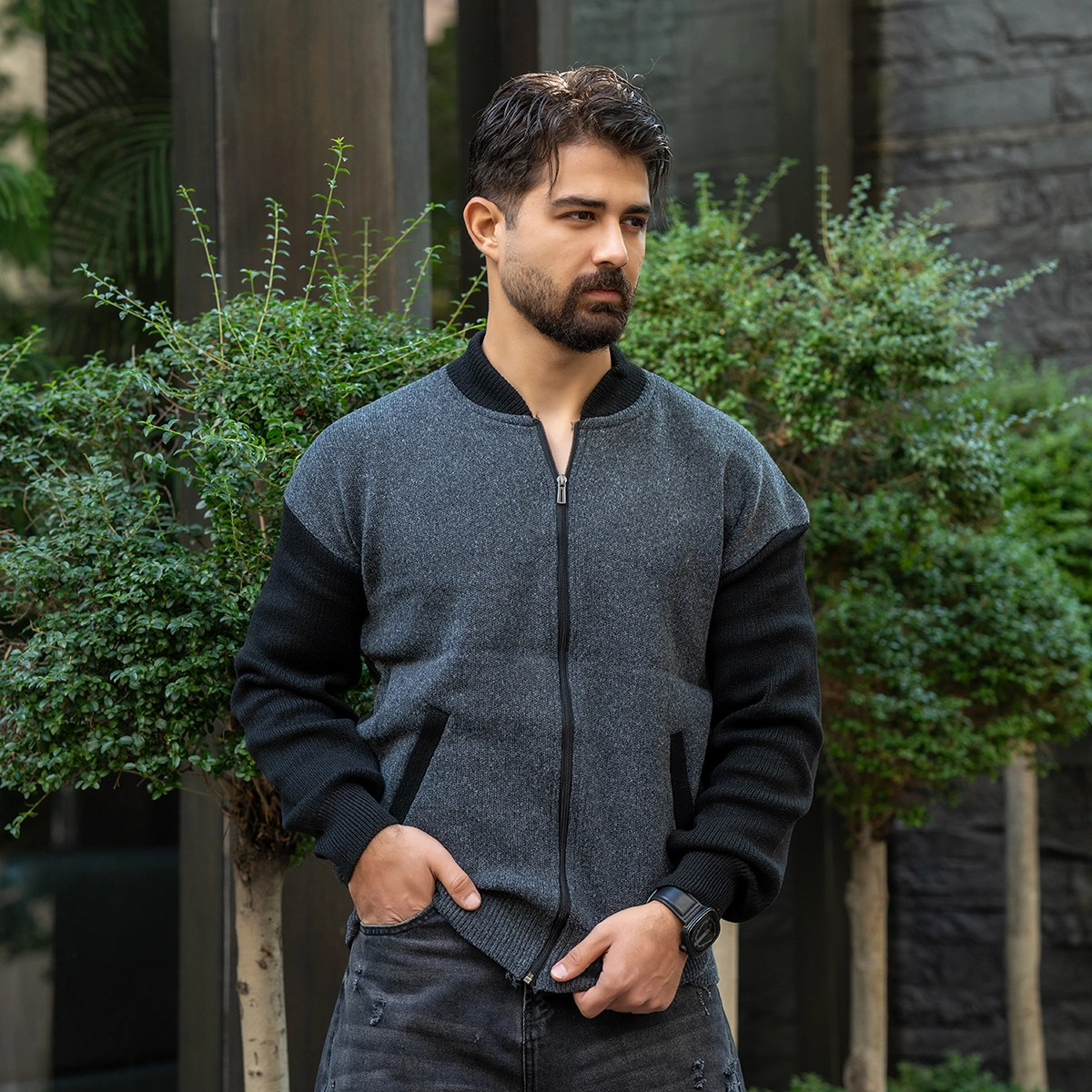 سوییشرت بافت طوسی مردانه مدل Melvi