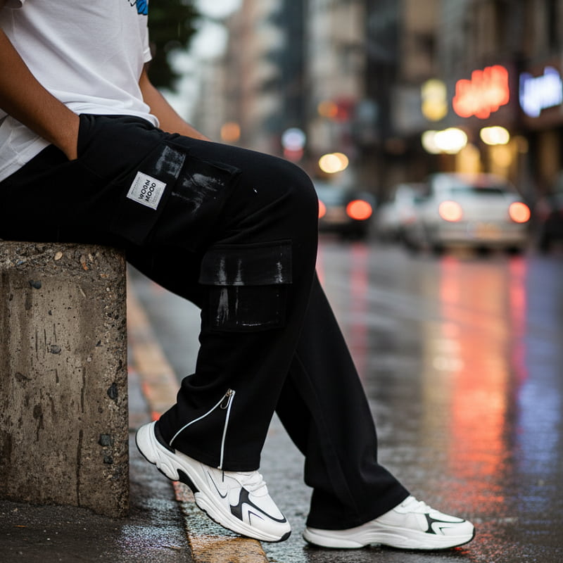 شلوار کارگو شش جیب پایین زیپ مدل sami-مشکی