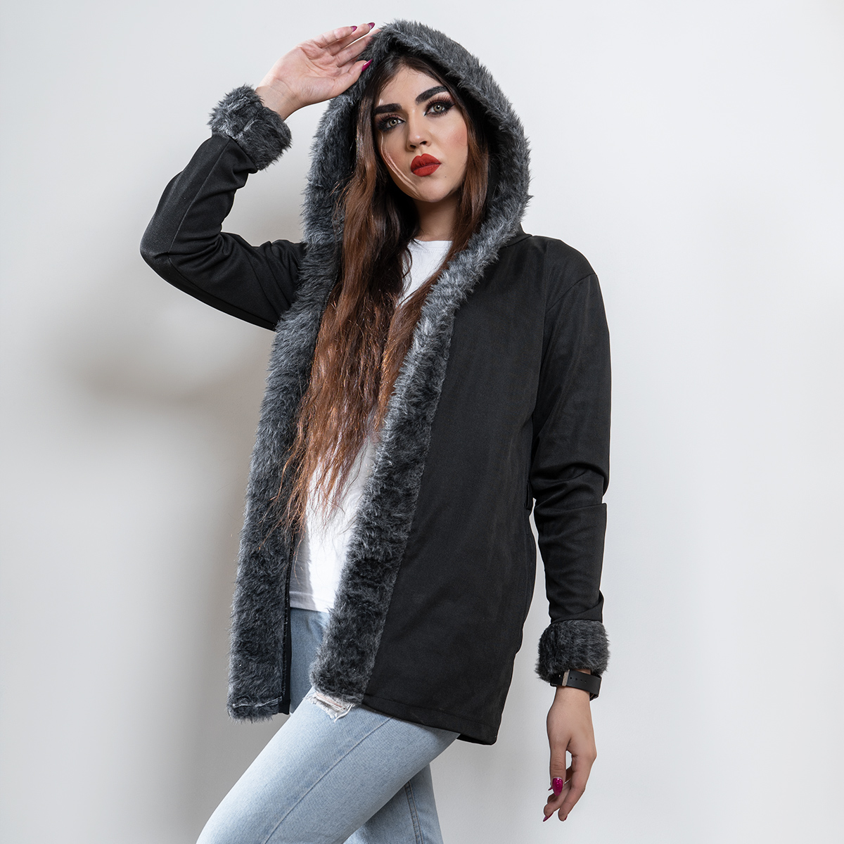 هودی دخترانه لبه خزدار مدل Marly