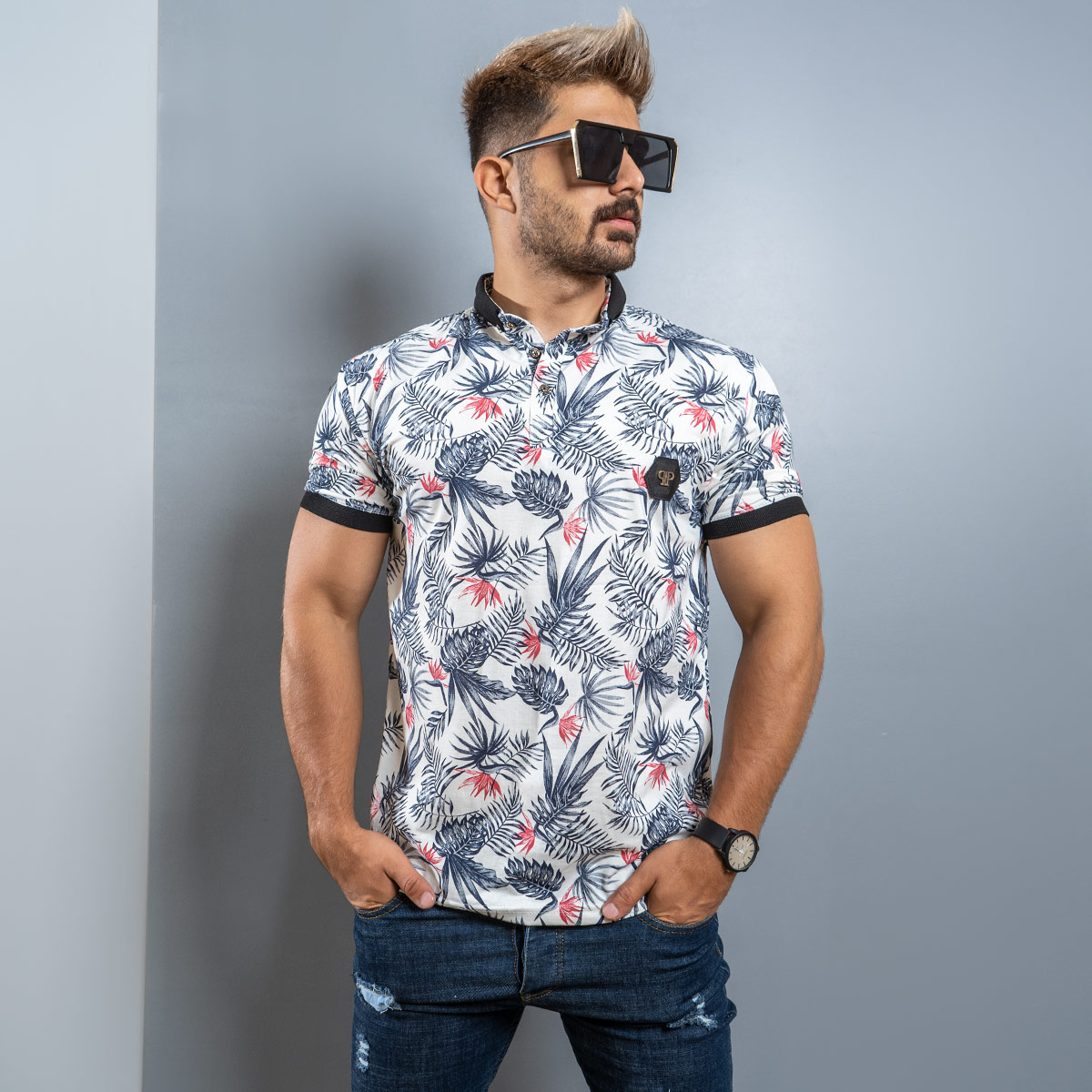 تیشرت Lacoste مردانه سفید قرمز مدل Rion